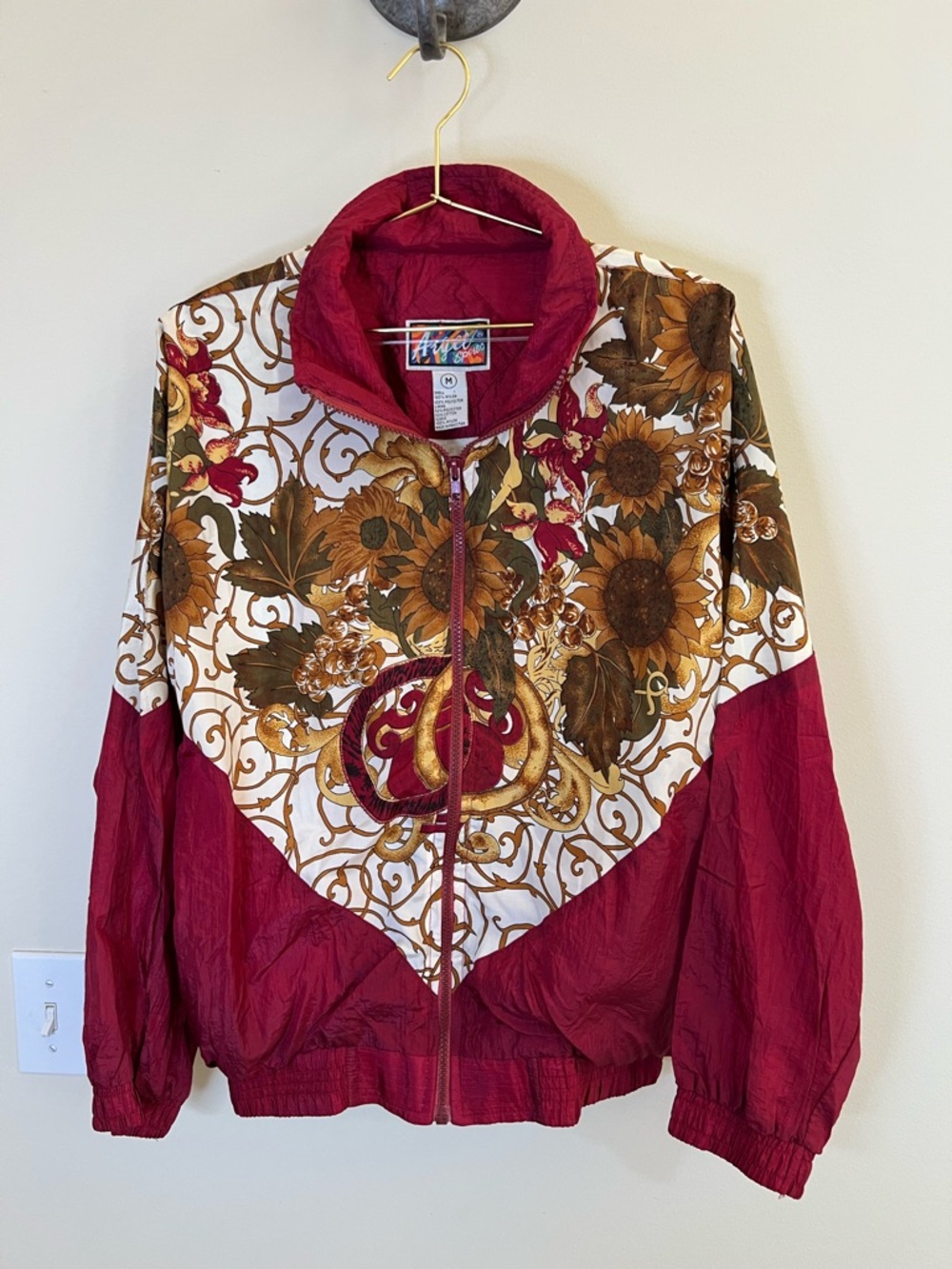 Vintage Sunflower Windbreaker Jacket Festival Retro Floral Zip Up Medium
